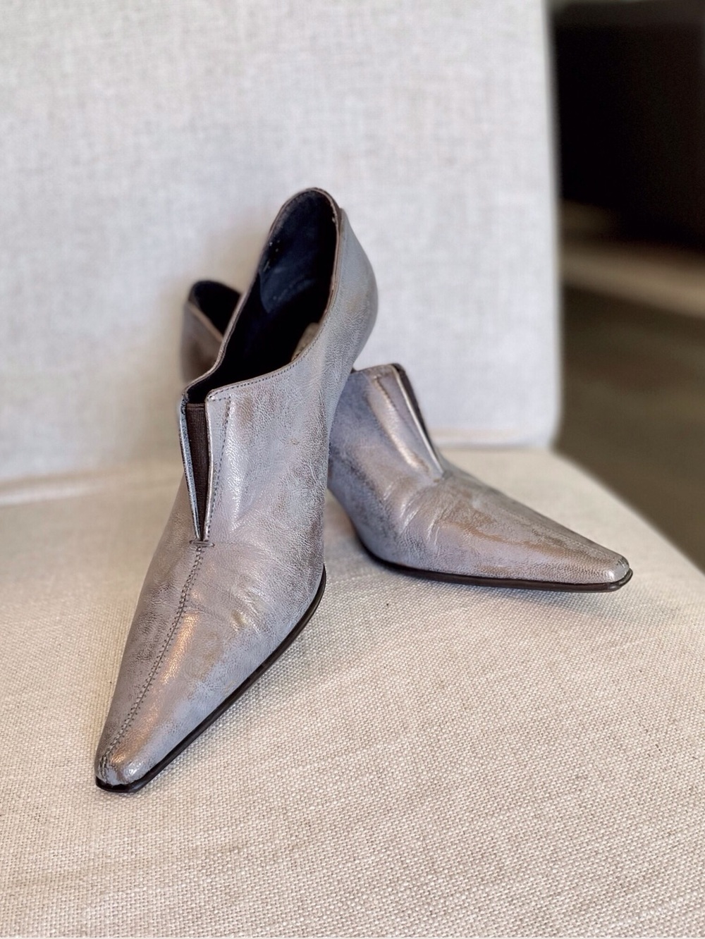 Donald J. Pliner Metallic Silver Pointed Mule Boots